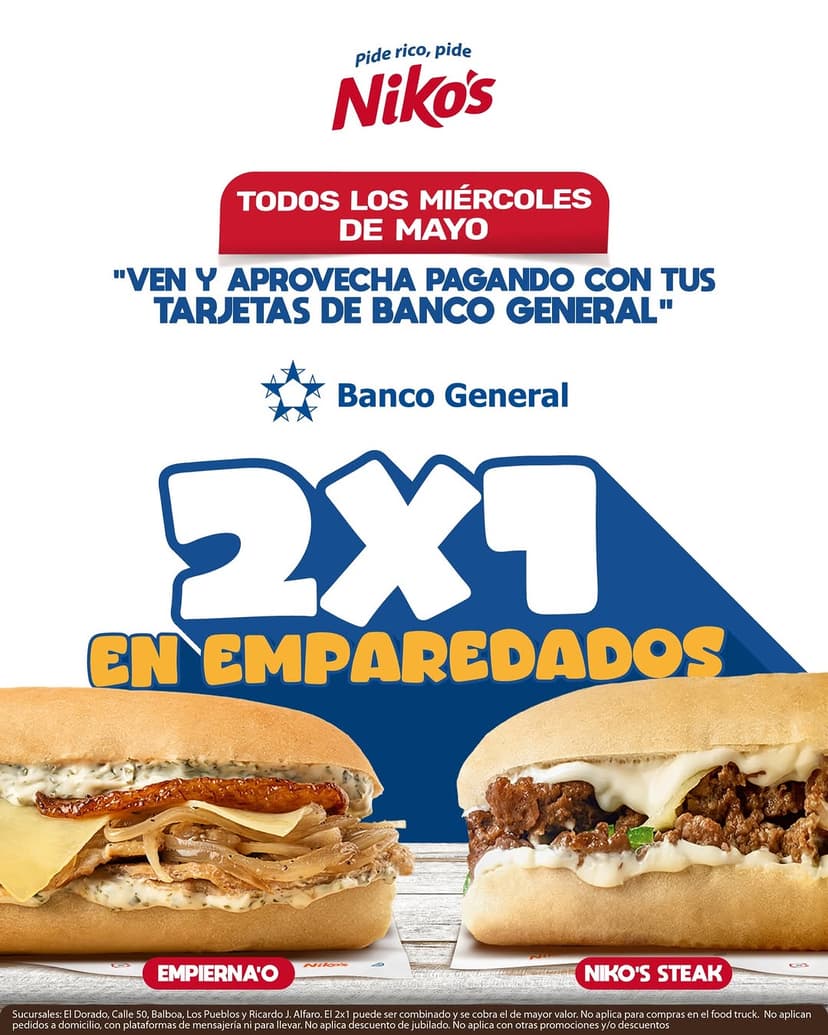 2x1 en Emparedados en Niko's