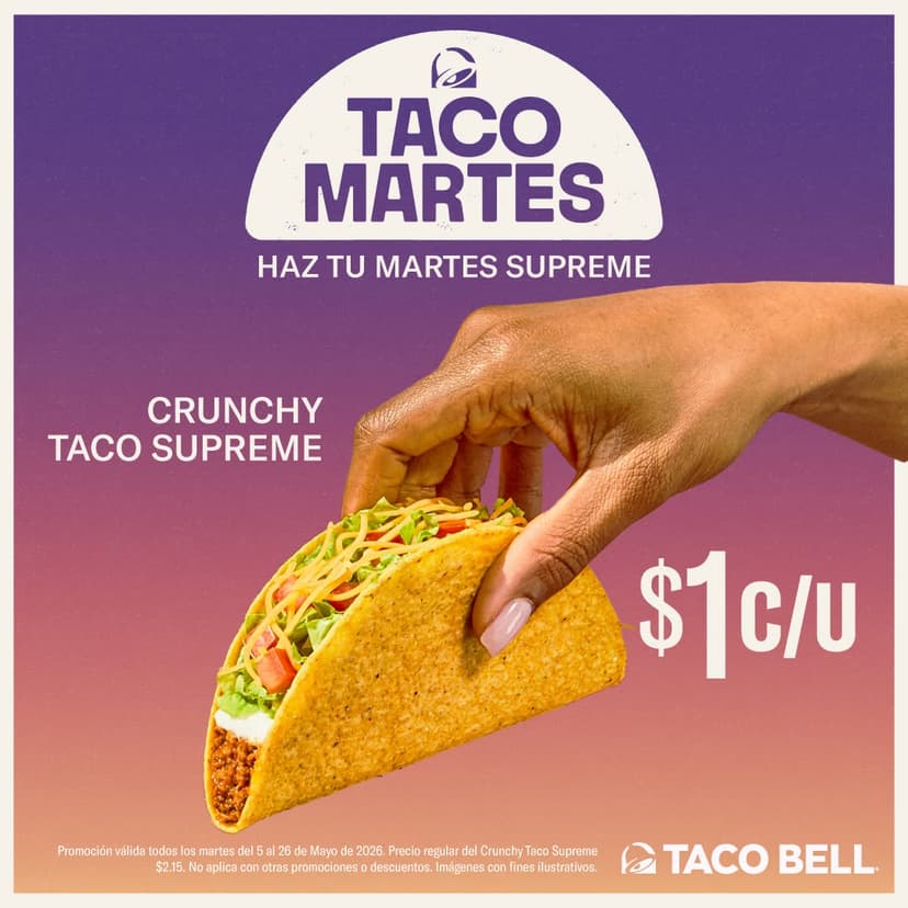 Taco Martes: Crunchy Taco Supreme a $1
