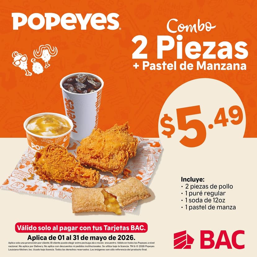 Combo 2 Piezas + Pastel de Manzana en Popeyes