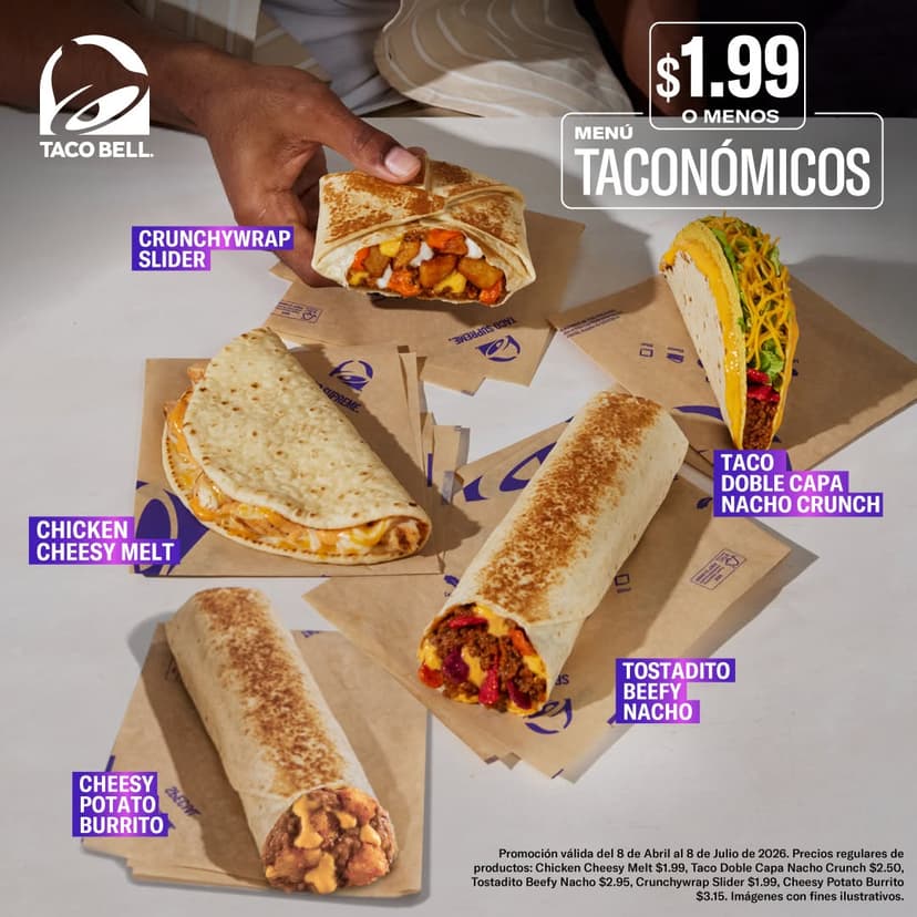 Menú Taconómicos por $1.99 o menos en Taco Bell