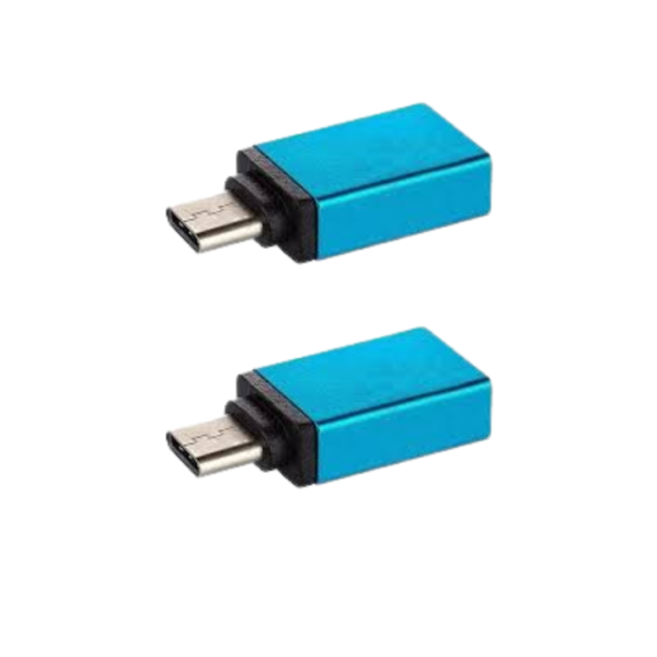 Paquete de 2 Adaptadores OTG  de  Usb A a Usb Tipo C azul brillante