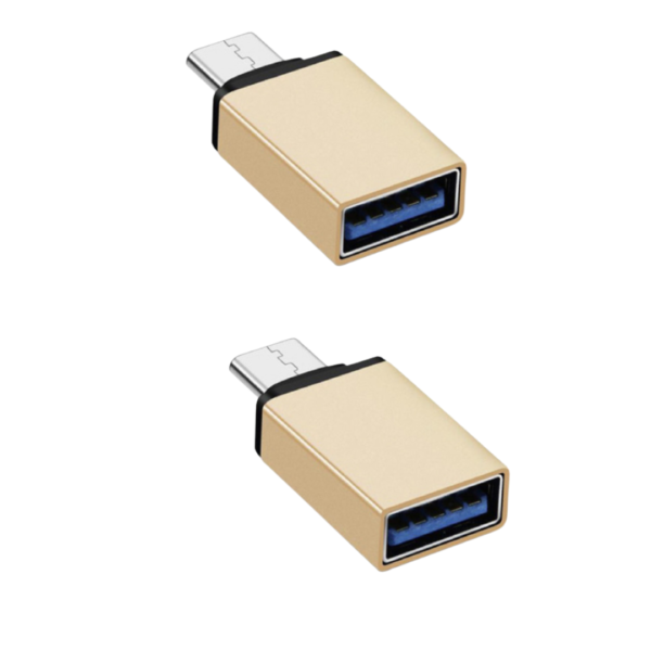 Paquete de 2 Adaptadores OTG  de  Usb A a Usb Tipo C dorado brillante