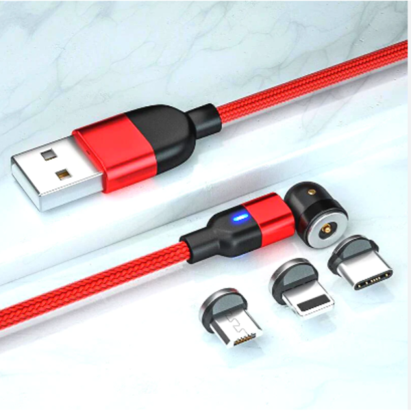 Cable de Carga 2 metros con puntas magnéticas rotatorias | Color rojo para todo uso