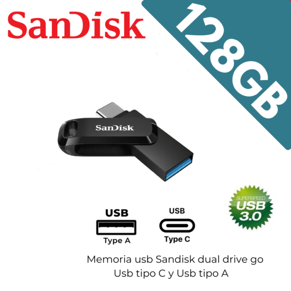 Memoria Usb 128GB Sandisk Modelo Dual Drive Go Tipo A y Tipo C