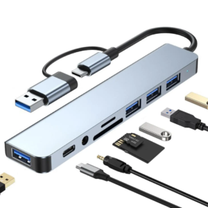 Adaptador Hub 8 en 1 Tipo A y Tipo C Lector aux